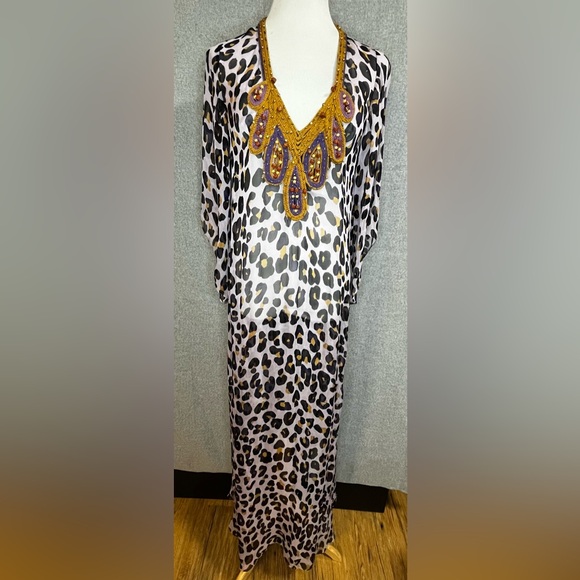 DIANE VON FURSTENBERG KAMEA LEOPARD SILK KAFTAN CAFTAN MAXI DRESS - Picture 6 of 7